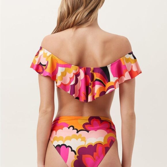 NWT-TRINA TURK-WOMEN'S FAN FAIRE OFF THE SHOULDER RUFFLE BANDEAU SWIM TOP-SIZE 6 - Picture 3 of 14